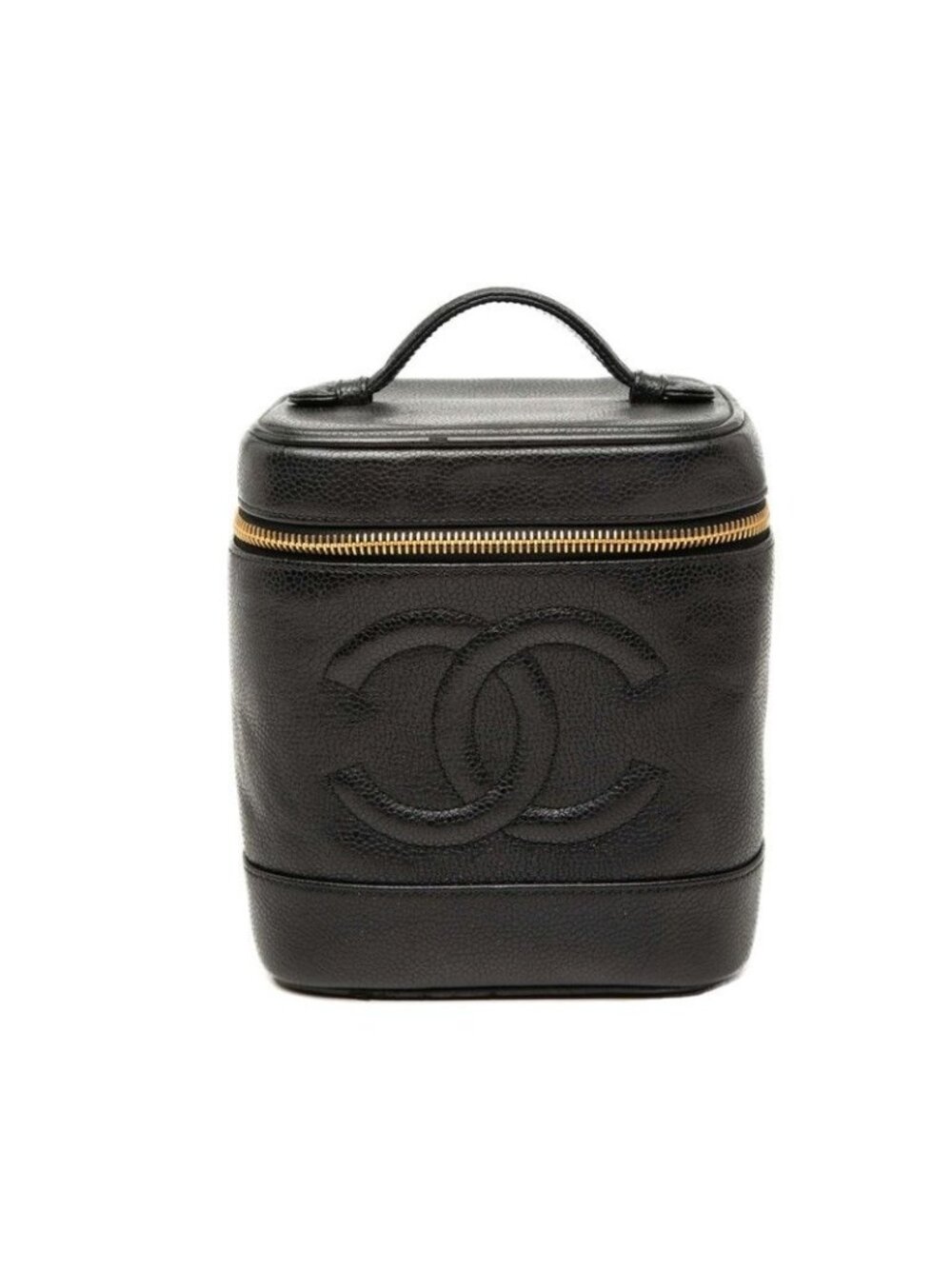 Chanel CC Logo Vanity Bag Handbag Black Caviar Leather